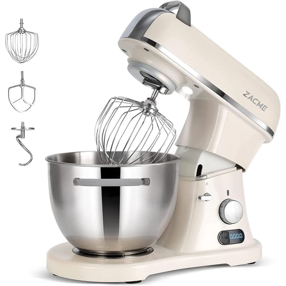 ZACME 8.4QT Commercial Stand Mixer 800W, 11 Speed, Metal Food Mixers Kitchen Electric Stand Mixer with Stainless Steel Bowl 8L, Dough Hook, Whisk and Beater, Cream White