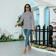 thumbnail image 6 of Womens Mid Neck Blouse 3/4 Length Sleeve Loose Fit Top Cute Comfortable Shirt for Everyday Casual Outfits Light Gray S, 6 of 8