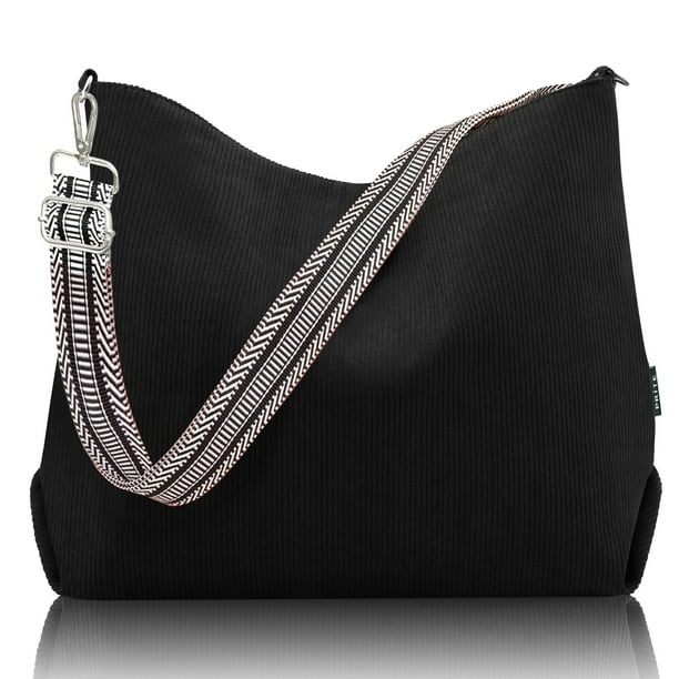 Bolso Prite Corduroy para mujer con cremallera negro