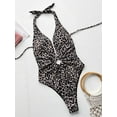 thumbnail image 3 of Leopard Halter Neck Ring Detail One-Piece Swimsuit, 3 of 5