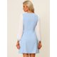 thumbnail image 4 of Vestido Midi Elegante Con color De Contraste Y Cuello En V de Manga Larga Para Mujer Azul Claro XS, 4 of 5