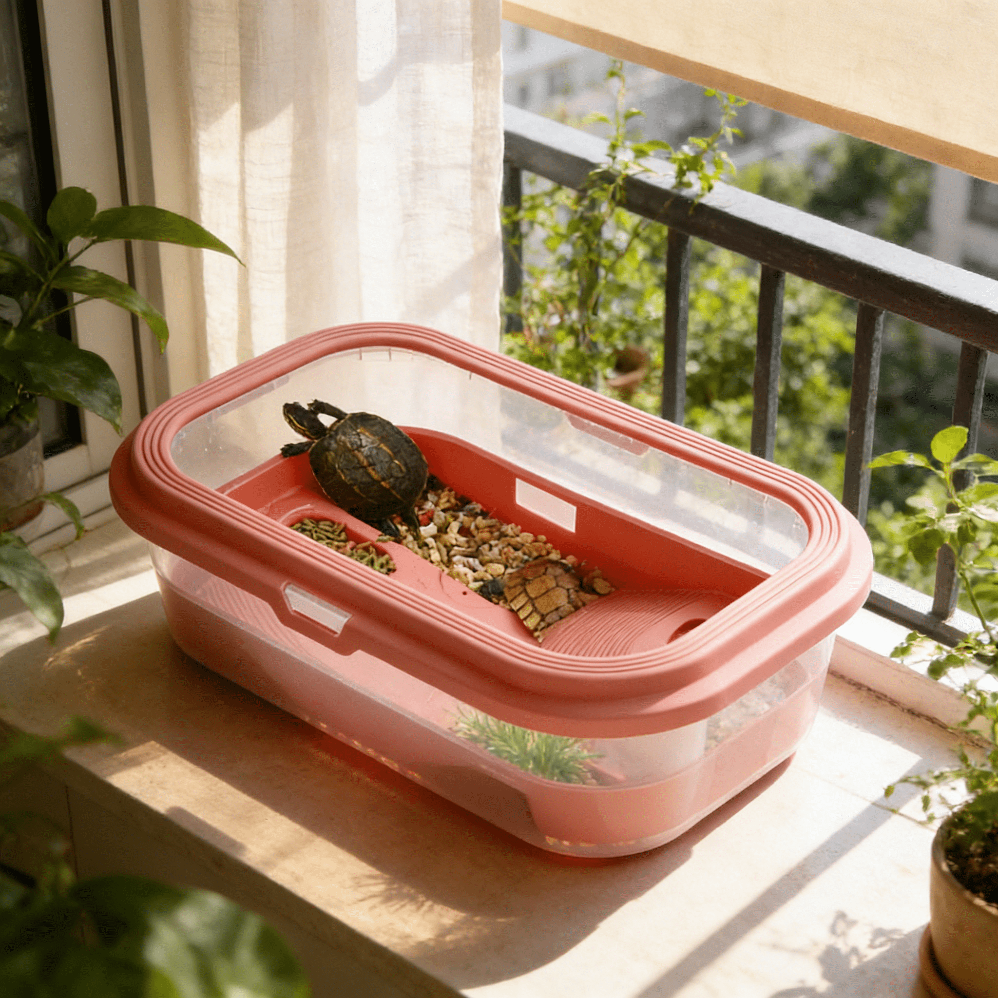 ACDANC 2026 New Turtle Tank,Tortoise Habitat Reptile Terrarium with Basking Platform,Double Layer Multifunctional Area Great for Turtles,Hermit Crabs,Terrapin and Small Reptiles (Others Not Included)