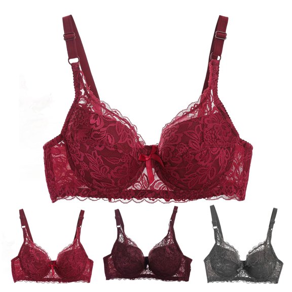 Gymayou Women Ultra Thin Unpadded Lace Bra Underwire Support Push Up Bra Lace Full Figure Plus Size Everyday Bra Adjustable Strap Breathable Dark Green 100C