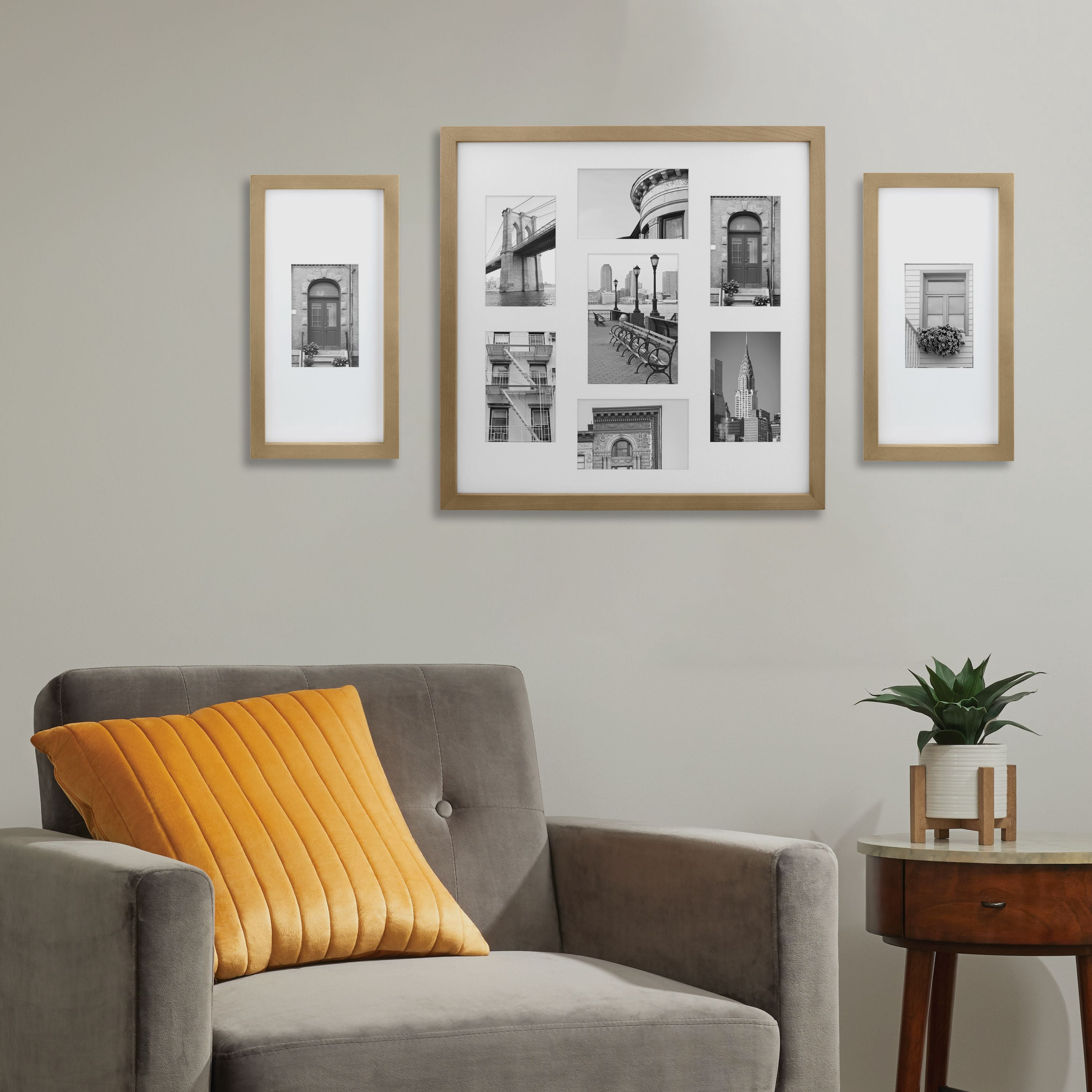 Better Homes & Gardens 7x14 Matted to 4x6 Gallery Wall Picture Frame, Natural Wood
