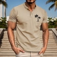 thumbnail image 2 of Rggeeun Men'S T-Shirt Solid Color & Stylish Small Coconut Tree Print Short Sleeve Collar Henley Buttons For Daily Office Leisure Tee,Khaki,Xxl, 2 of 4