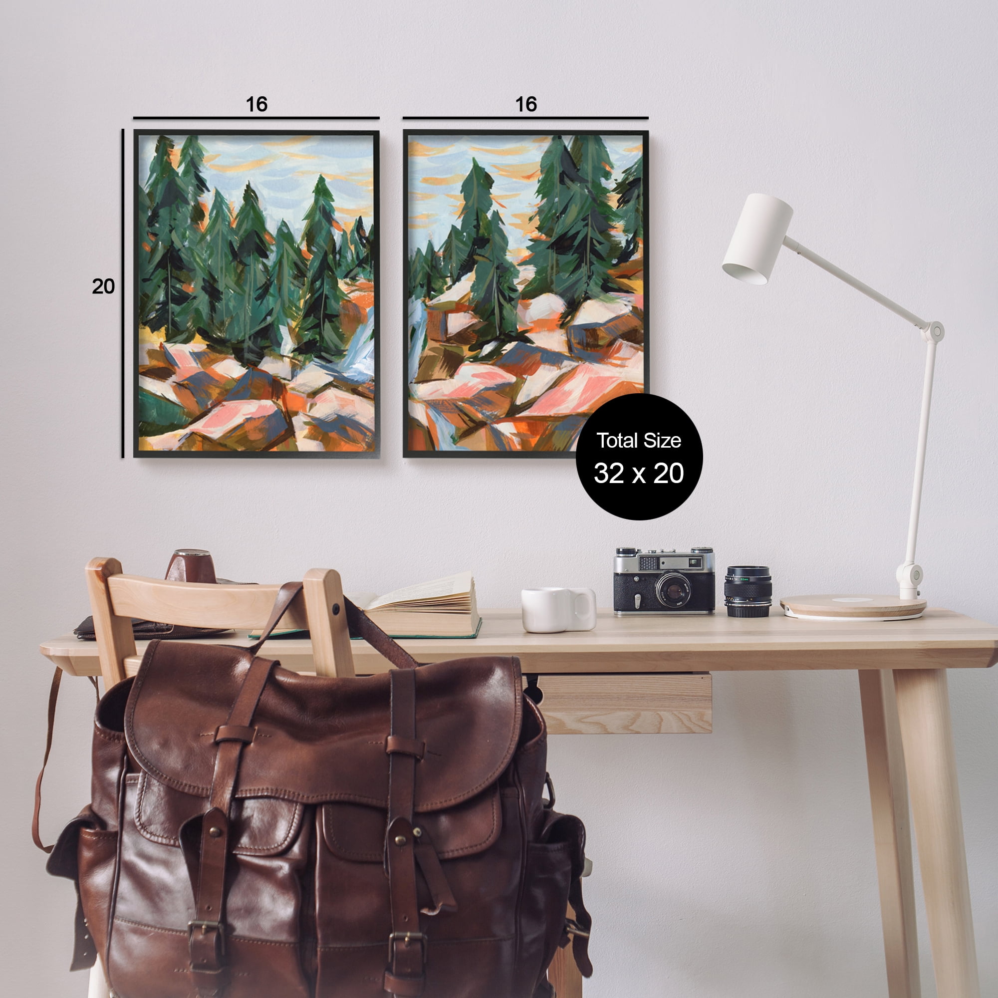 Stupell Geometric Abstract Forest Foliage Landscape Landscape Painting Black Framed Art Print Wall Art, Set of 2