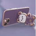 thumbnail image 4 of Funda para iPhone 13 Pro con soporte oculto de oso, suave TPU, a prueba de golpes, con soporte de oso 3D y protección para cámara, para mujeres y niñas, color morado, 4 of 6