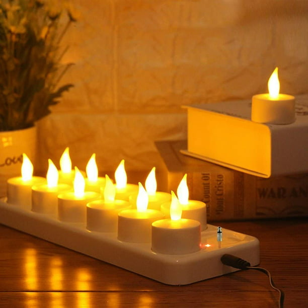 EXPOWER Flameless Candles - 12 Rechargeable Flickering Tea Lights + 12 Cups - Comes With Charging Base, No - Walmart.com