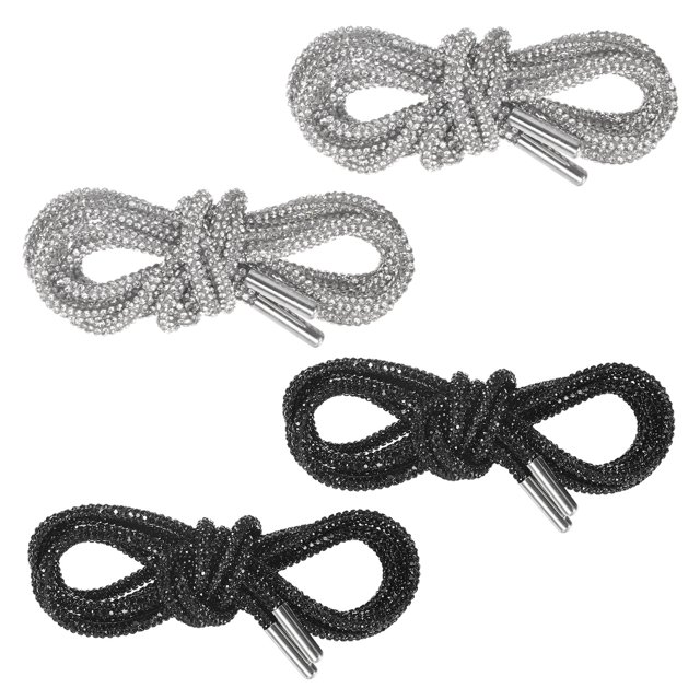 Uxcell 2-Pares Cordones de Rhinestone 55" Cuerdas de Cristal para Zapatillas Blancas, Negras