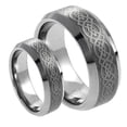 thumbnail image 1 of For Him & Her 8MM/6MM Tungsten Carbide Beveled With Celtic Knot Design Wedding Band Ring Set, 1 of 4