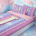 thumbnail image 3 of meiyoeat Mermaid Letter J Zipper Comforter Set with Fitted Sheet and 2 Pillowcases for Kids Girls, Glitter Scale Print Zipper Bedding Set, Iridescent, Pink Reversible, 3pcs, 3 of 6