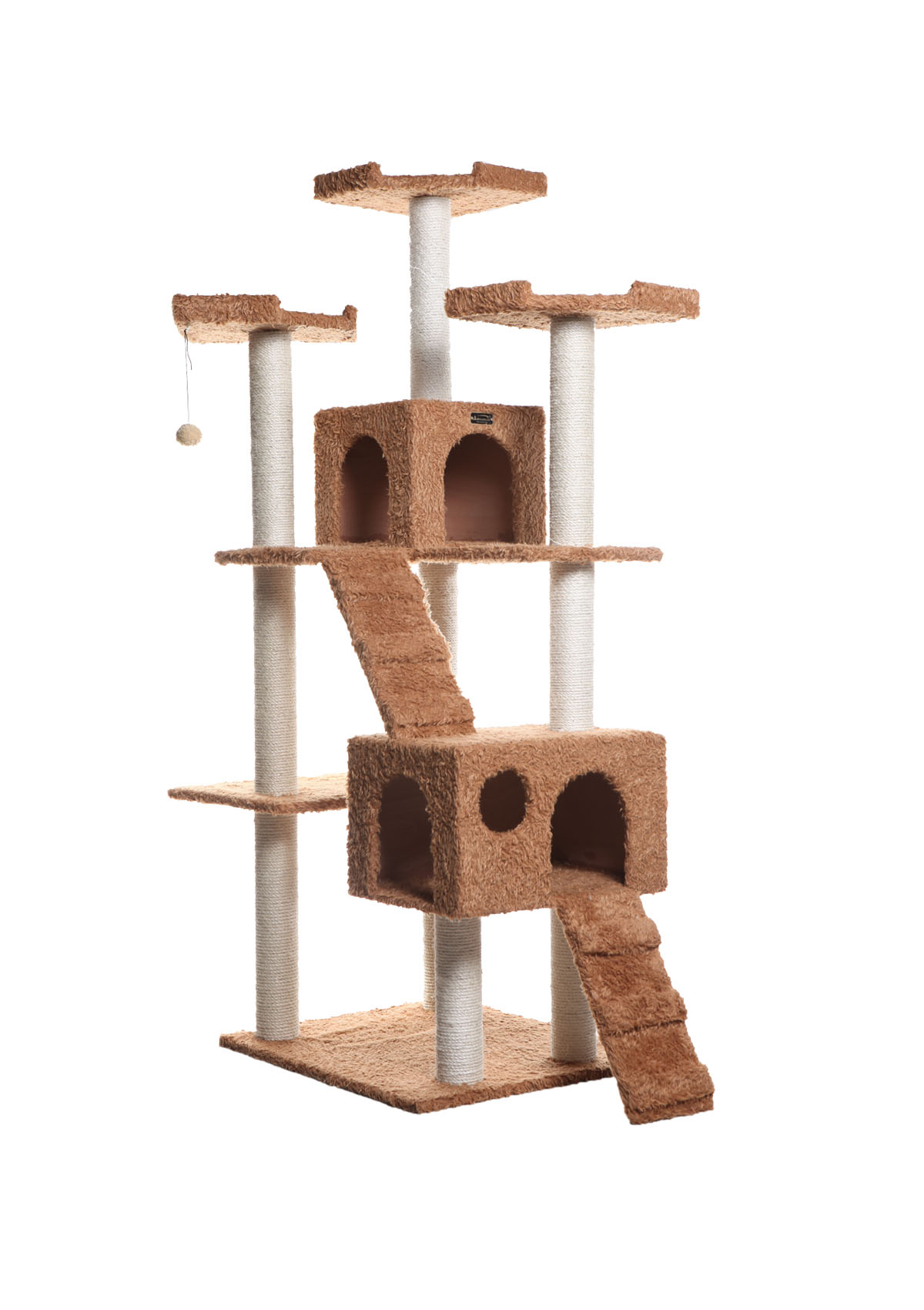 Armarkat 74-in Multi-Level Real Wood Cat Tree Large Cat Play Furniture With SratchhIng Posts, Large Playforms, A7407 Ochre Brown