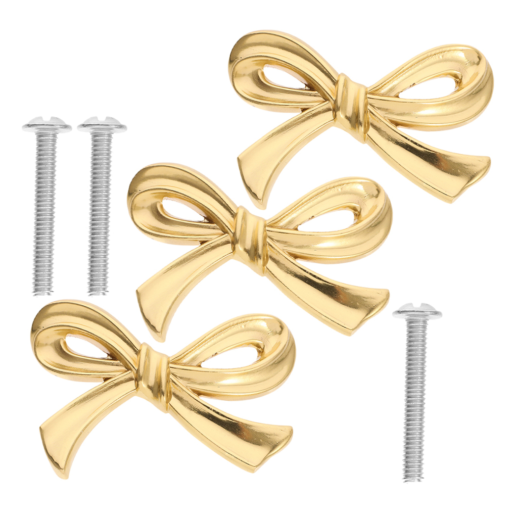 RENACLIPY Vintage Style Golden Brass Drawer Pulls, Artistic Bowknot Design, Easy Maintenance, Set of 3 Handles for Cabinets