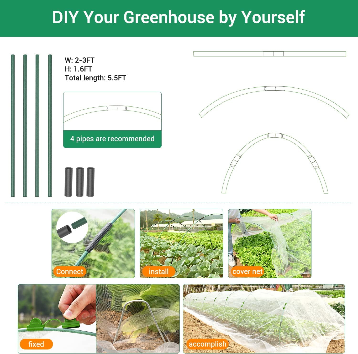 Garden Mesh Netting Kit, Mesh Netting Protection for Vegetables/Fruits/Flowers/Plants, Garden Netting Pest Barrier for Greenhouse/Garden/Raised Bed,  10ft x 33ft