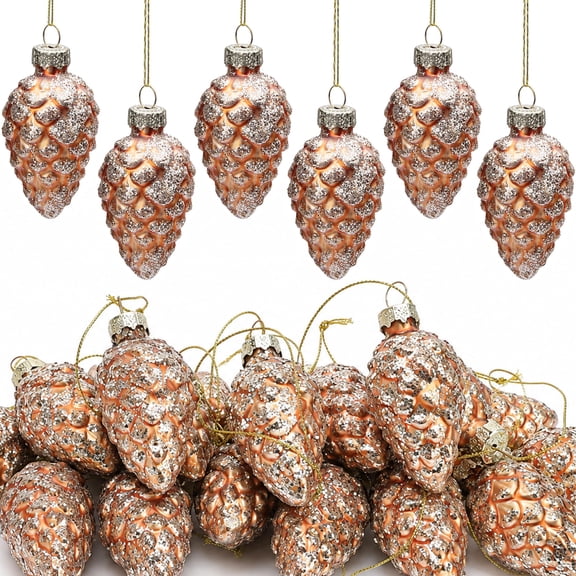 EBaokuup 20 Pack Glass Pinecone Christmas Ornaments, Glitter Hanging Decor for Christmas Tree, Fall & Thanksgiving