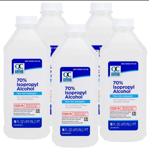 Quality Choice 70% Isopropyl Alcohol First Aid Antiseptic, 16 FL OZ - 5 Pack