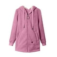 thumbnail image 5 of Women's Mid-Length Faux Shearling Jacket, Double Faced Fleece Lined Coat, Full Zip Hooded Outerwear, Thick Winter Jacket, Soft Plush Coat, Warm Casual Coat, Cold Weather Parka Hot Pink, 5 of 9