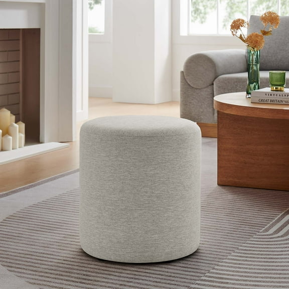 Modway Callum 16" Round Woven Heathered Fabric Upholstered Ottoman in Heathered Weave Ivory
