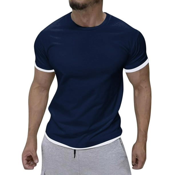 Ernkv Men's Slim Fit Clearance Fashion Short Sleeve Shirts Leisure Workout Sports Clothing Summer Holiday Crew Neck Pullover Solid Tees Navy XXL - Walmart.com