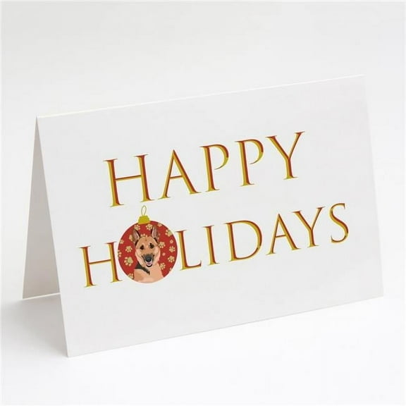 German Shepherd Black and Tan #1 Happy Holidays Greeting Cards and Envelopes Pack of 8 7 in x 5 in