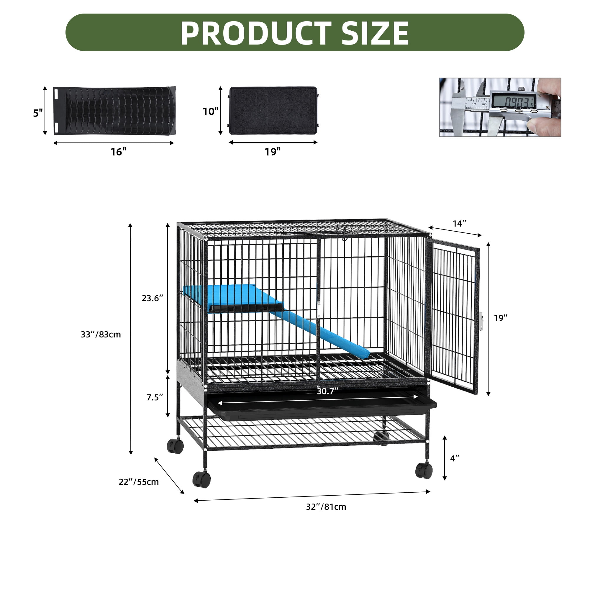 Uforic Small Animal Cage  with Platforms & stair,Indoor Metal 2-Tiers Animal Cage for Rabbits, Chinchillas and Hamsters,4 universal 360 °wheels,Black