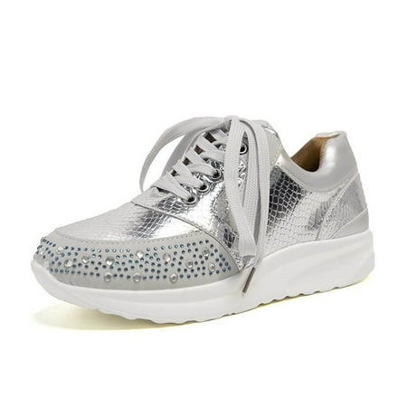 

Aueoeo Rhinestone Lace-up Casual Single Shoes Platform Platform Sneakers Women Clearance