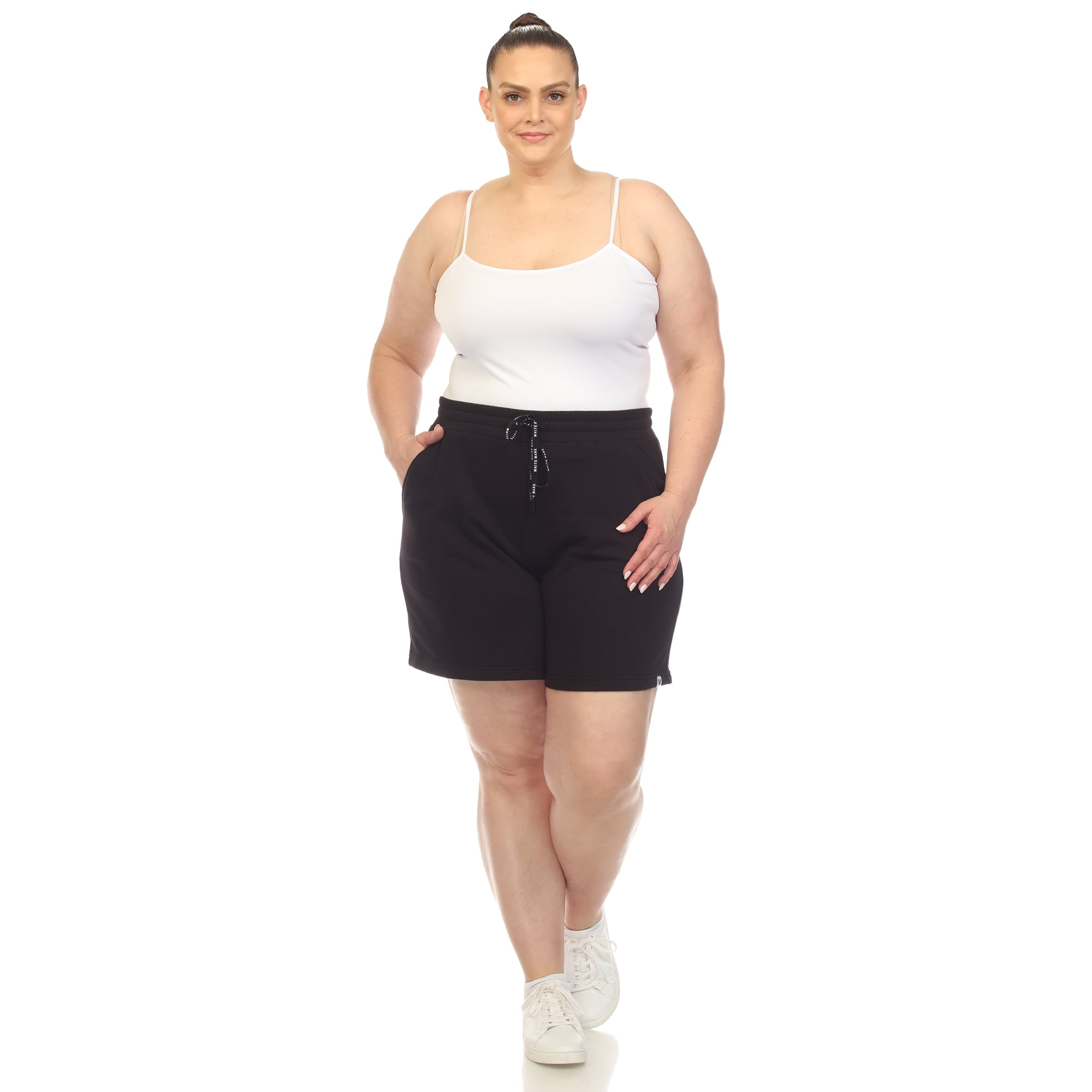 White Mark Women's Plus Size Super Soft Drawstring Waistband Sweat Shorts