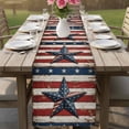 thumbnail image 4 of Thin Red Blue Lines Table Runner - 60 Inch Long Vintage Texas Star Distressed Striped Cotton and Linen Blended Dress Scarves Farmhouse Table Runner for Kitchen Dining, Coffee Table, 13" x 60", 4 of 8