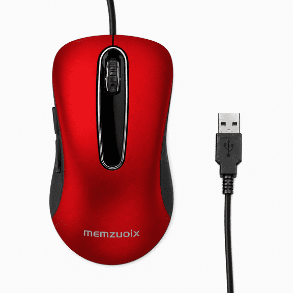 Memzuoix Wired USB Mouse, 5 Buttons, DPI Up to 1200, Ergonomic Cord Mouse for PC/Mac/Laptop-Red