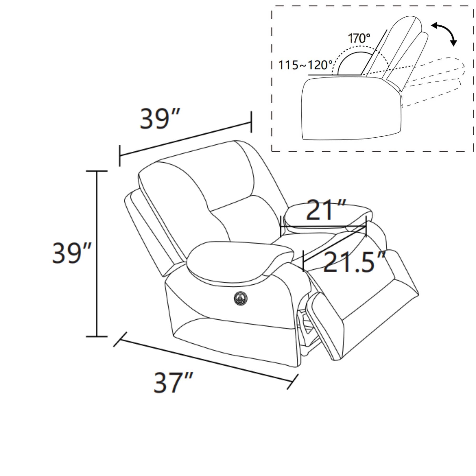 Electric Recliner Sofa Chair Leather Power Recliner Chairs with USB Ports for Adults Living Room, Brown
