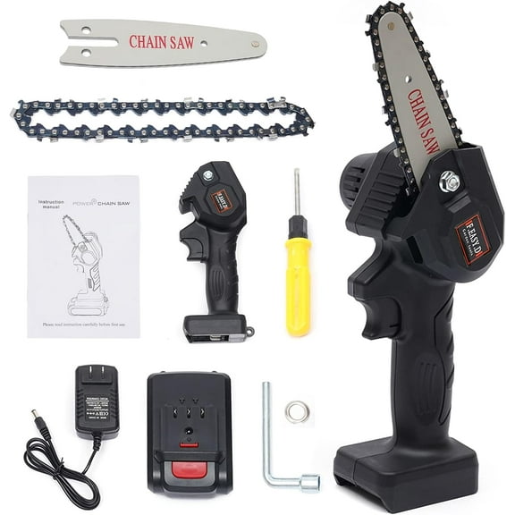 Mini Chainsaw Cordless - 4-Inch Power Chain Saws - Portable Handheld Power Saw - with Security Lock - for Tree Trimming and Wood Cutting