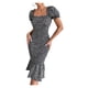 thumbnail image 1 of Vestido PRETTYGARDEN Floral Ajustado Midi con Mangas Abullonadas Negro Talla L, 1 of 5