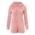 thumbnail image 5 of GPOECD Combinaison à Capuche Couleur Unie pour Femmes, Manches Longues, Short avec Poches, Pyjama Confortable, Rose, P, 5 of 5