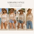 thumbnail image 4 of Women's Plain Fringe Trim Cut Out Sheer Cover Up, Boho Scallop Trim Sarong 3/4 Sleeve One Size for Vacation Poolside, 4 of 5