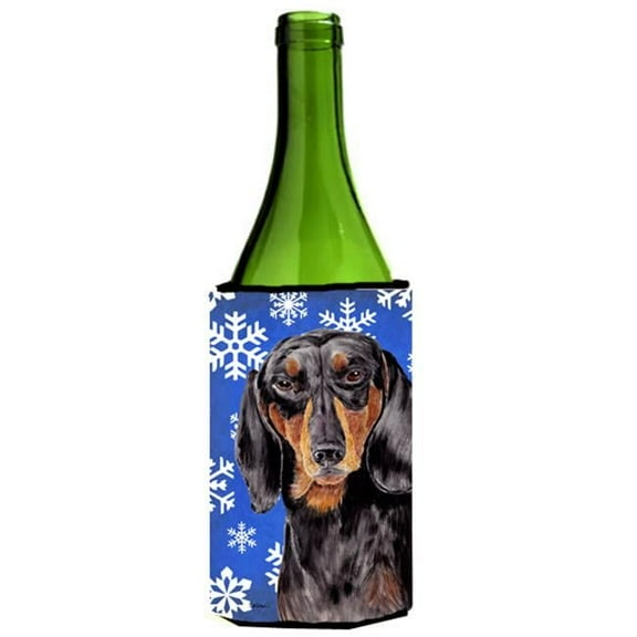 Dachshund Winter Snowflakes Holiday Wine bottle sleeve Hugger - 24 oz.
