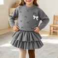 thumbnail image 4 of Posijego Little Girls Clothes Sets Bow Knit Sweater and Ruffled Skirt Set Toddler Girls Fall Clothes Outfits Size 2-8 Years, 4 of 8