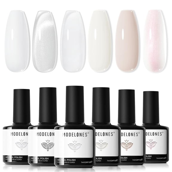 modelones White Gel Nail Polish, 6 Colors Milky White Cat Eye Gel Polish Set with Magnet Nude Jelly Soak Off Nail Kit Manicure DIY Nail Art Salon Home Gift