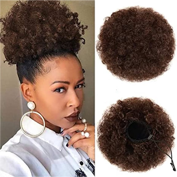 XmhyTop Puff Drawstring Ponytail Hairpiece, Short Synthetic Kinky Curly Bun Updo Extensions, Versatile Hair Accessories for Daily & Party Hairstyles, Medium Brown