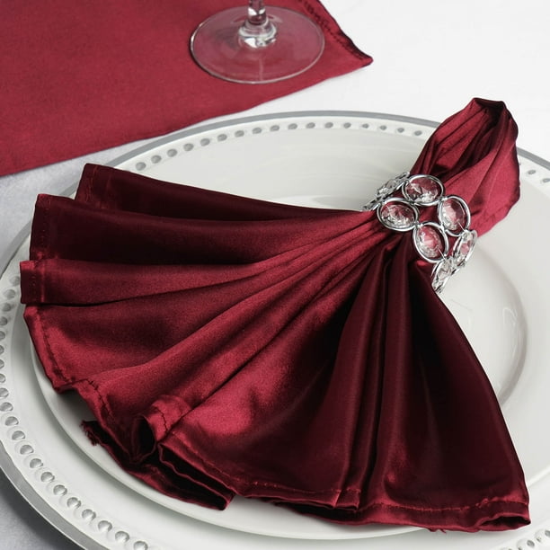 Efavormart 25 Pack | Burgundy Seamless Satin Cloth Dinner Napkins, Wrinkle Resistant | 20"x20 ...