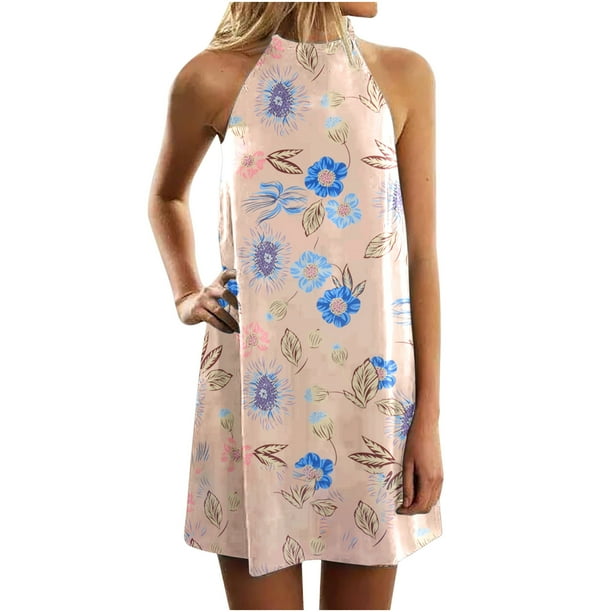 Moda mujer verano Casual Pullover impresión Sexy sin mangas MIni vestido Fridja hjkh4819