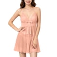 thumbnail image 4 of Levmjia Womens Mesh Lace Nightgown Deep V Neck Spaghetti Strap Flared Mini Slip Dress Lightweight Breathable Indoor Sleeping Loose Swing Elegant Home Solid Color, 4 of 6