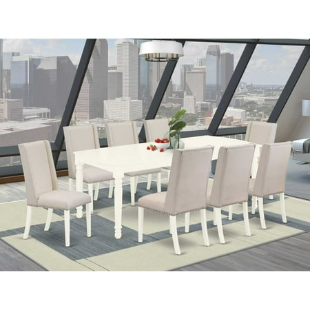 East West Furniture Dining Room Set Linen White DOFL9-LWH-01 East West Furniture Dining Room Set Linen White DOFL9-LWH-01
