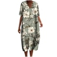 thumbnail image 2 of Ovzne Robes pour Femmes Robe pour Femme Robes d'Été pour Femmes avec Poches Imprimées Robes Amples à Col en V Manches Courtes Robes Maxi Grande Taille Manches Courtes Imprimées Liquidation, 2 of 5