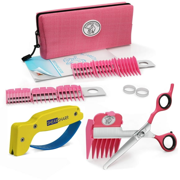 SCAREDY CUT NO Buzz Dog Clippers, Tiny Trim Safety Scissor. A Silent Low Noise Pet Grooming Clipper (16 Piece Set)