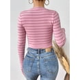 thumbnail image 2 of Women's Fitted Ribbed Crewneck Long Sleeve Crop Tops Tee Shirts, 2 of 4