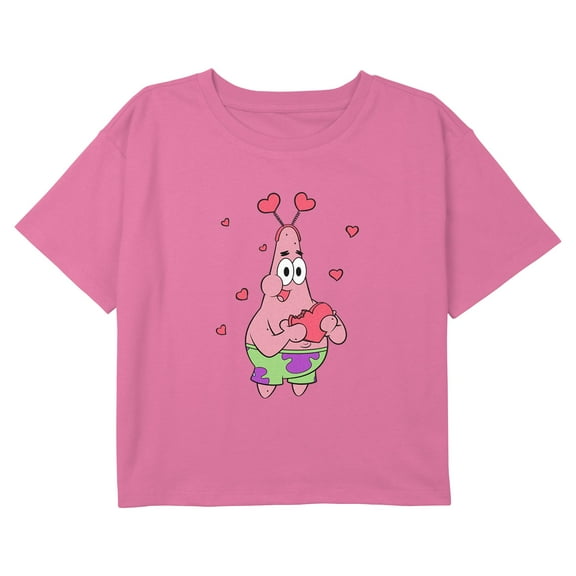Girl's SpongeBob SquarePants Patrick Star Heart Love Graphic Cropped T-Shirt
