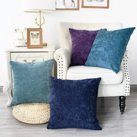 

CaliTime Throw Pillow Covers Set of 2 Modern Multi-color Matching Cozy Soft Chenille Cushion Cases Shells for Couch Sofa Home Decor 16x16 Inches Navy Purple Ocean Smoke Blue