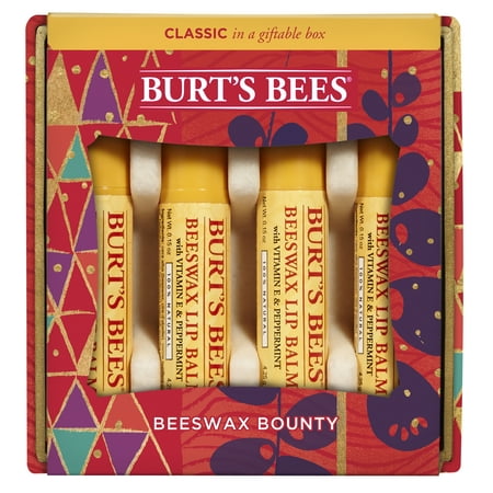 ($14 Value) Burt's Bees Beeswax Bounty Classic Lip Balm Holiday Gift Set, 4 Lip Balms - Original (Best Lip Balm Brands In India)