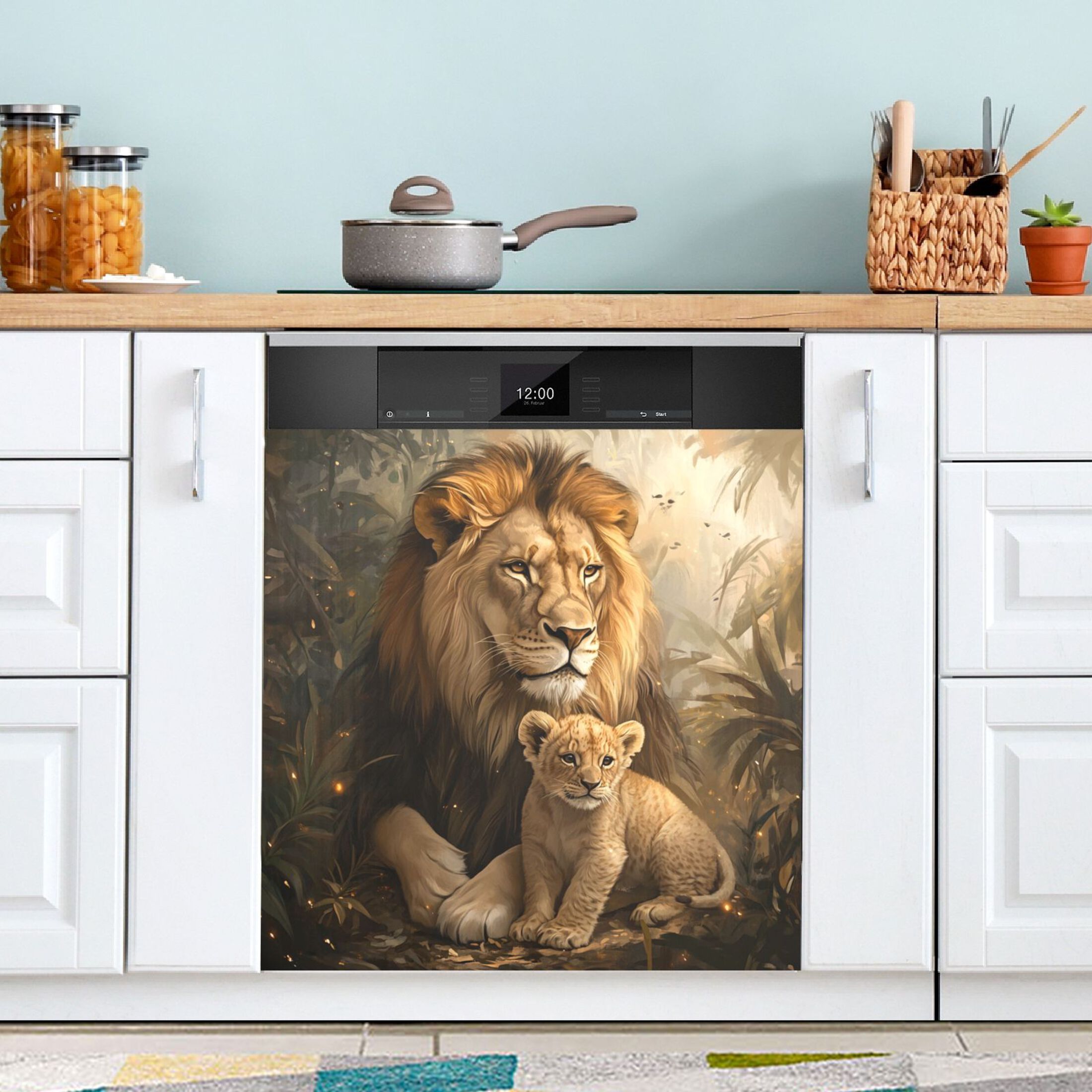 Dishwasher Magnetic Sticker 23x26 Inch Refrigerator Magnetic Sticker Washing Machine Magnetic Sticker Kitchen Panel Magnetic Sticker Home Decor Beautiful Yellow Lions