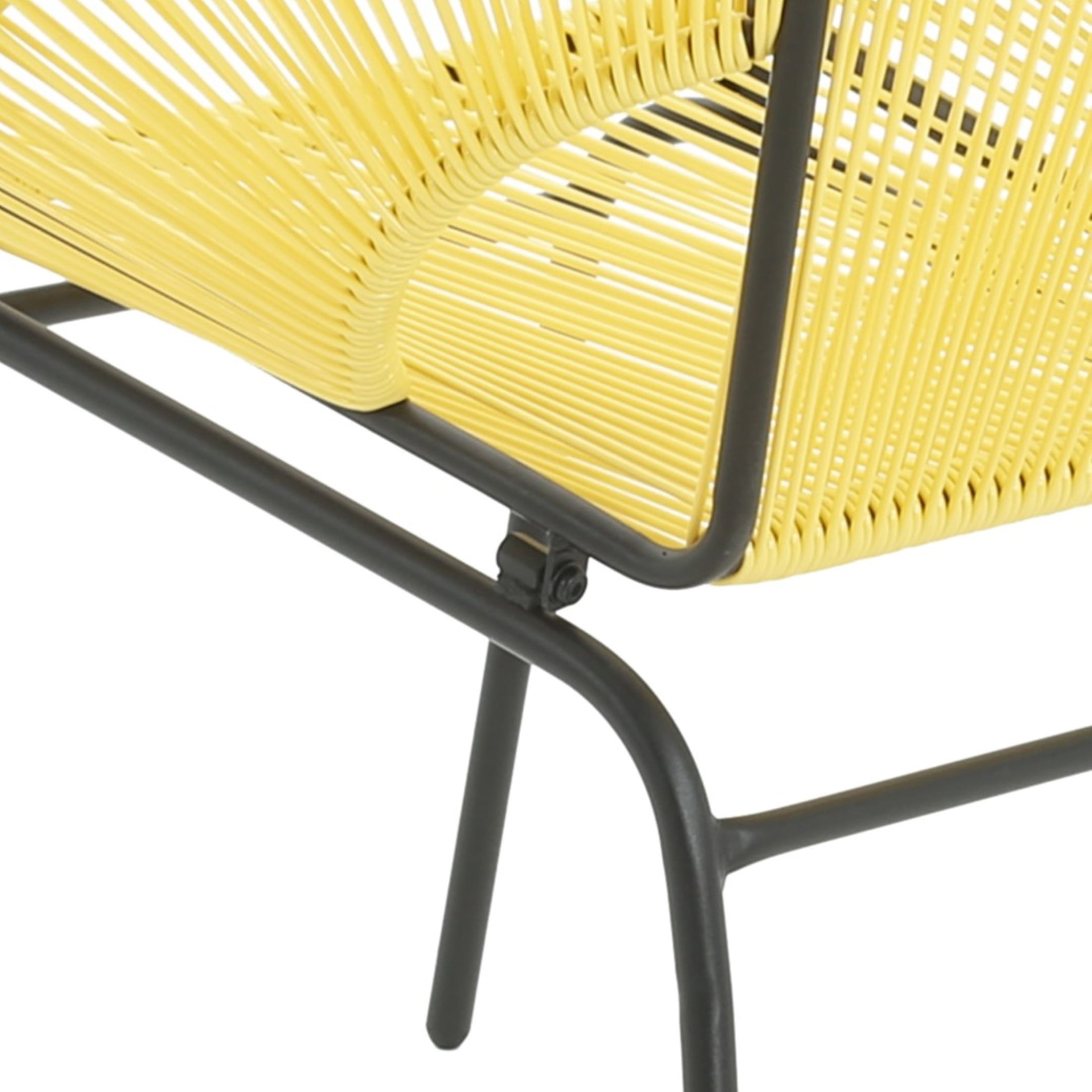 Modern Outdoor Woven Basket Club Chairs with PP Rattan and Iron Frame, Yellow, Set of 2